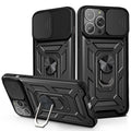 Kickstand Ring Holder & Slide Camera Cover Magnetic Car Mount For Apple Iphone 13 Pro In Black