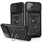 Kickstand Ring Holder & Slide Camera Cover Magnetic Car Mount For Apple Iphone 13 Pro In Black