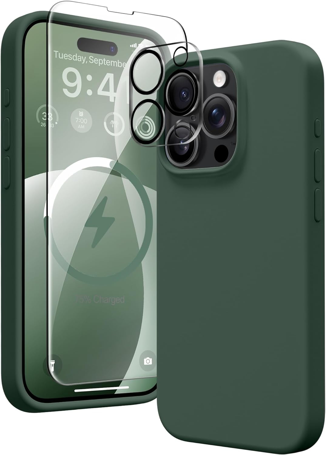Entronix Bundle Compatible with iPhone 12 Pro - Liquid Silicone Case, 1 Clear Screen Protector & 1 Camera Lens Protector