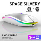 Rechargeable Bluetooth Wireless Mouse with 2.4GHz USB RGB 1600DPI Mouse for Computer Laptop Tablet PC Macbook Gaming Mouse Gamer- Dual Mode