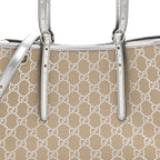 GG Supreme Monogram Emblem Medium Tote Bag  Beige Silver