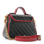 Vintage Effect Calfskin Matelasse Diagonal Mini Torchon GG Marmont Top Handle Shoulder Bag Black Romantic Cherry