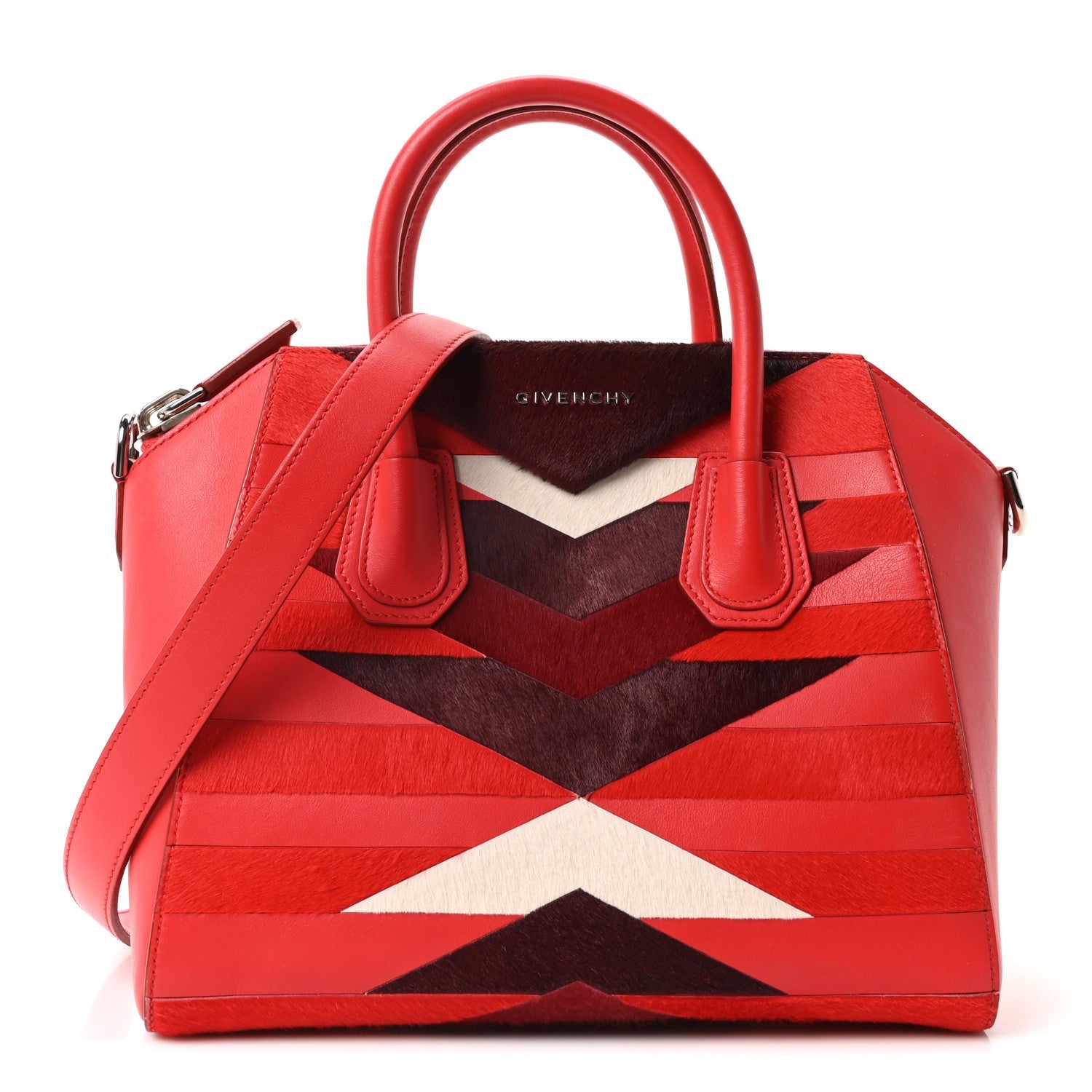 Calf Hair Smooth Calfskin Geometric Small Antigona Red