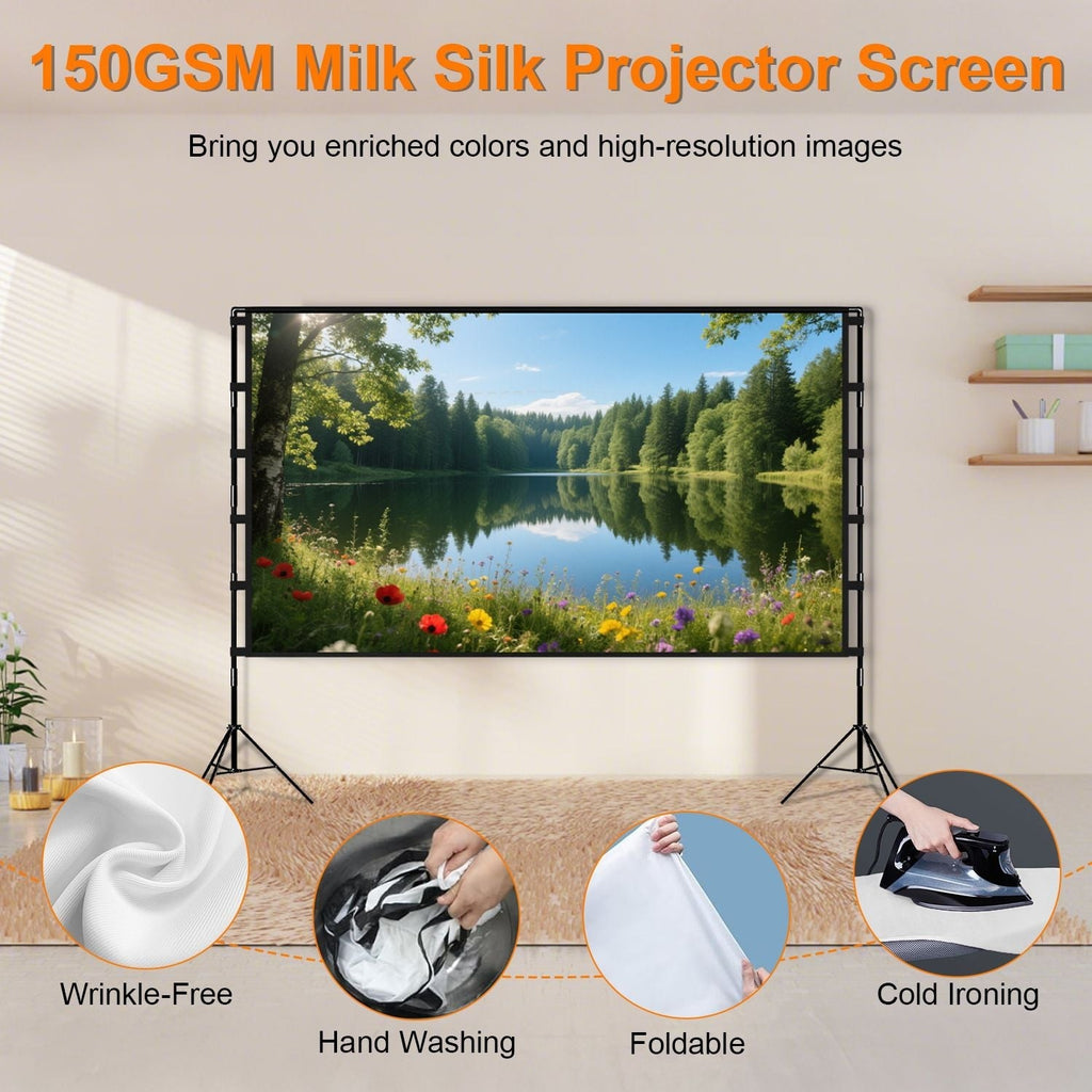 100 inch Options Projector Screen with Stand 16:9 4K HD Rear Front Wrinkle-Free Portable And Foldable Movie Screen with Carry Bag For Indoor Outdoor Home Theater Backyard Cinema