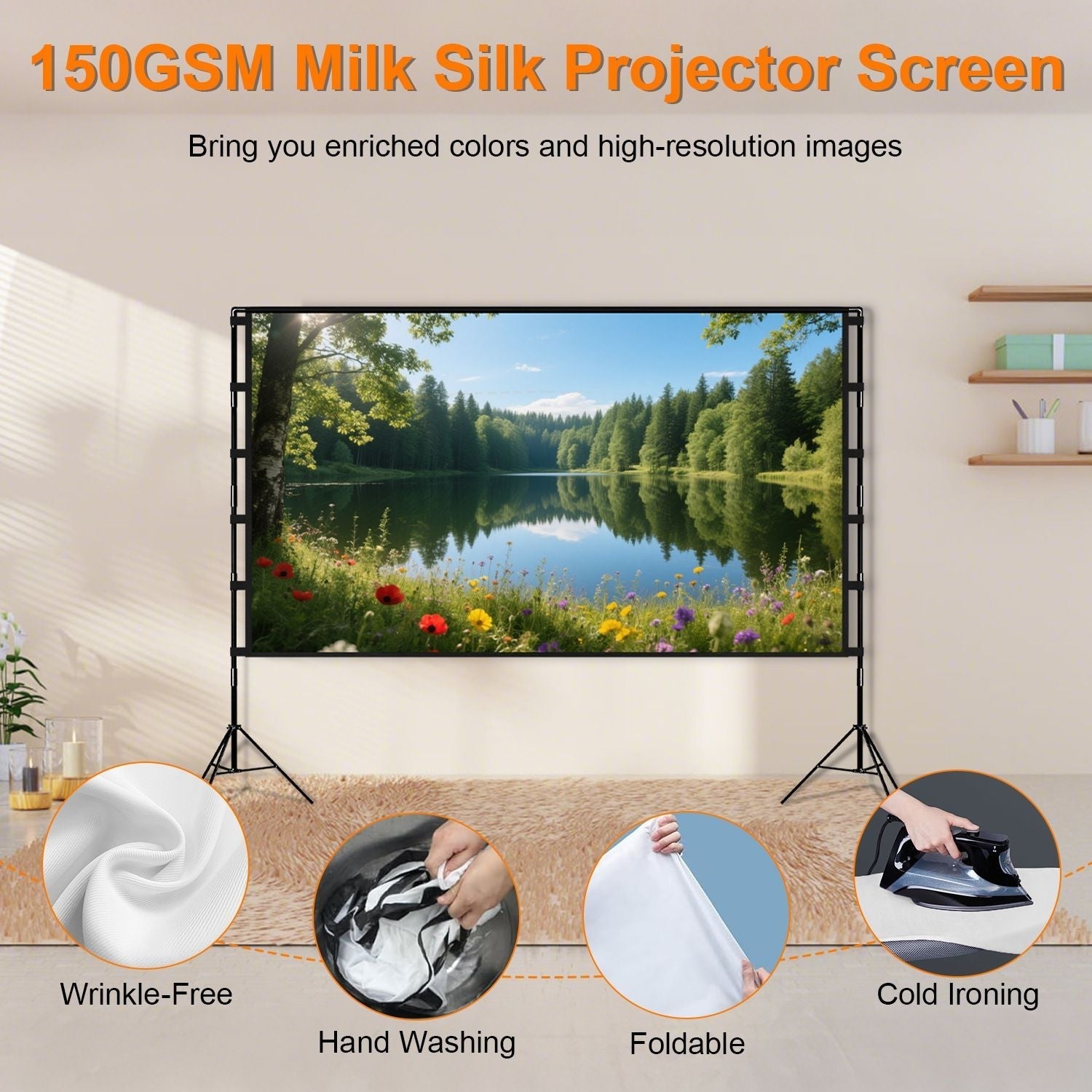 120 inch Options Projector Screen with Stand 16:9 4K HD Rear Front Wrinkle-Free Portable And Foldable Movie Screen with Carry Bag For Indoor Outdoor Home Theater Backyard Cinema