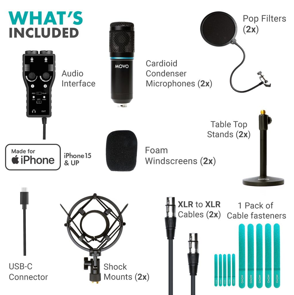 Movo Podcast Equipment Bundle for iPhone 15 and up