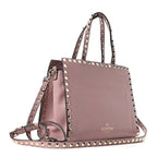 Grained Calfskin Rockstud Flip Lock Tote Lipstick