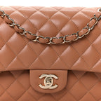Lambskin Quilted Medium Double Flap Brown