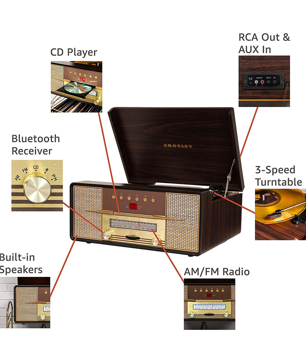 Crosley Rhapsody 3-speed Turntable With Bluetooth, Am/fm Radio, Cd Player, And Aux-in