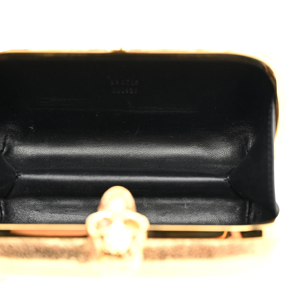 Metallic Nappa Skull Box Clutch Gold