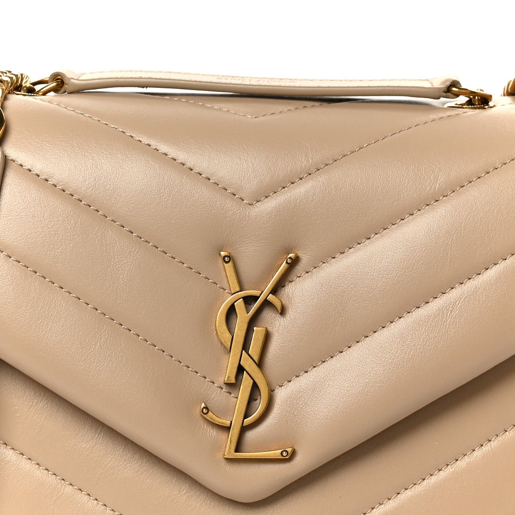 Calfskin Y Quilted Monogram Small Loulou Chain Satchel Dark Beige