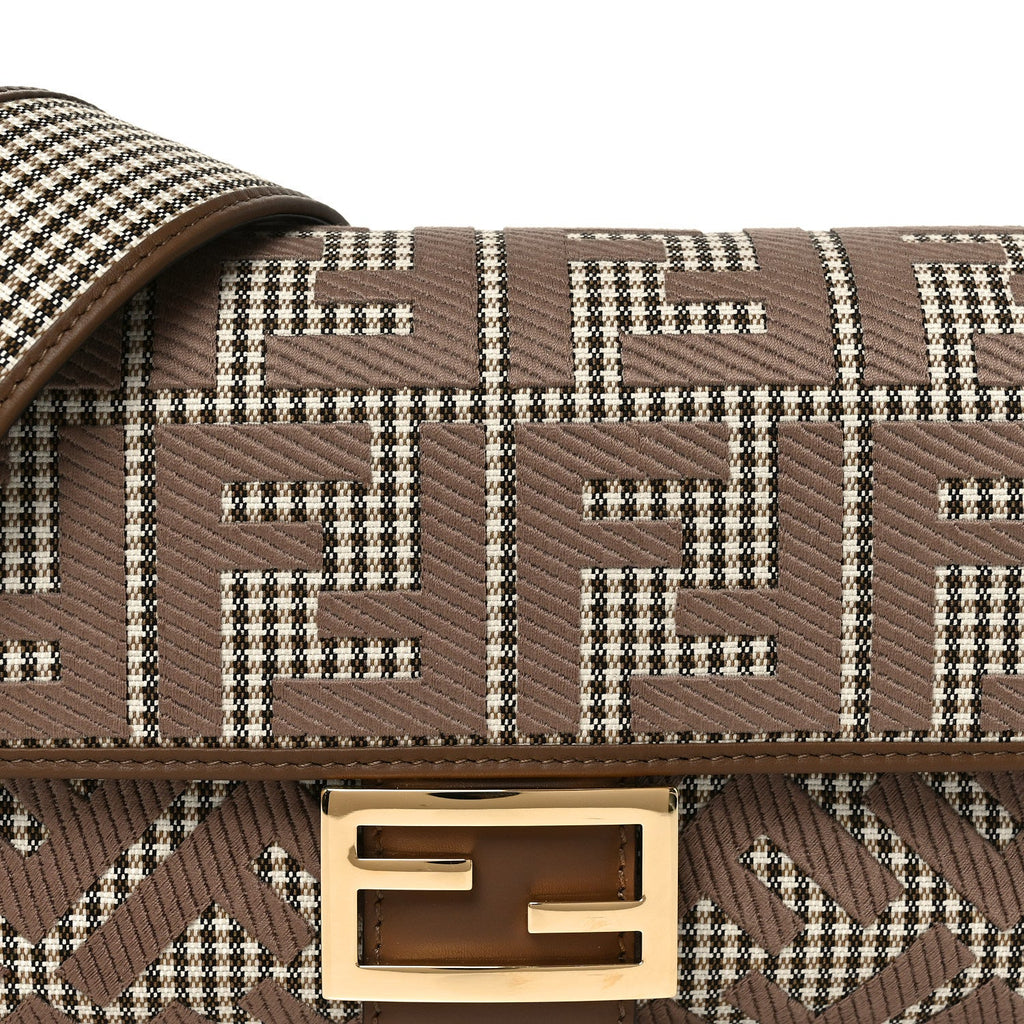 Wool Vitello King Houndstooth FF Embroidered Baguette Beige Moro