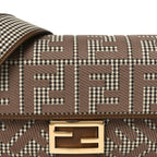 Wool Vitello King Houndstooth FF Embroidered Baguette Beige Moro