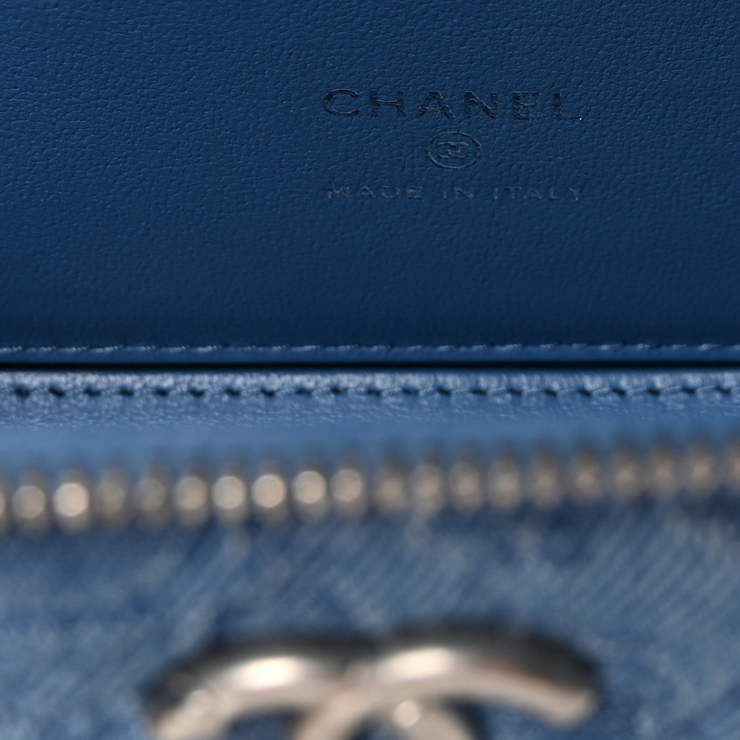 Denim Quilted Sweetheart Small Vanity Case With Chain Blue