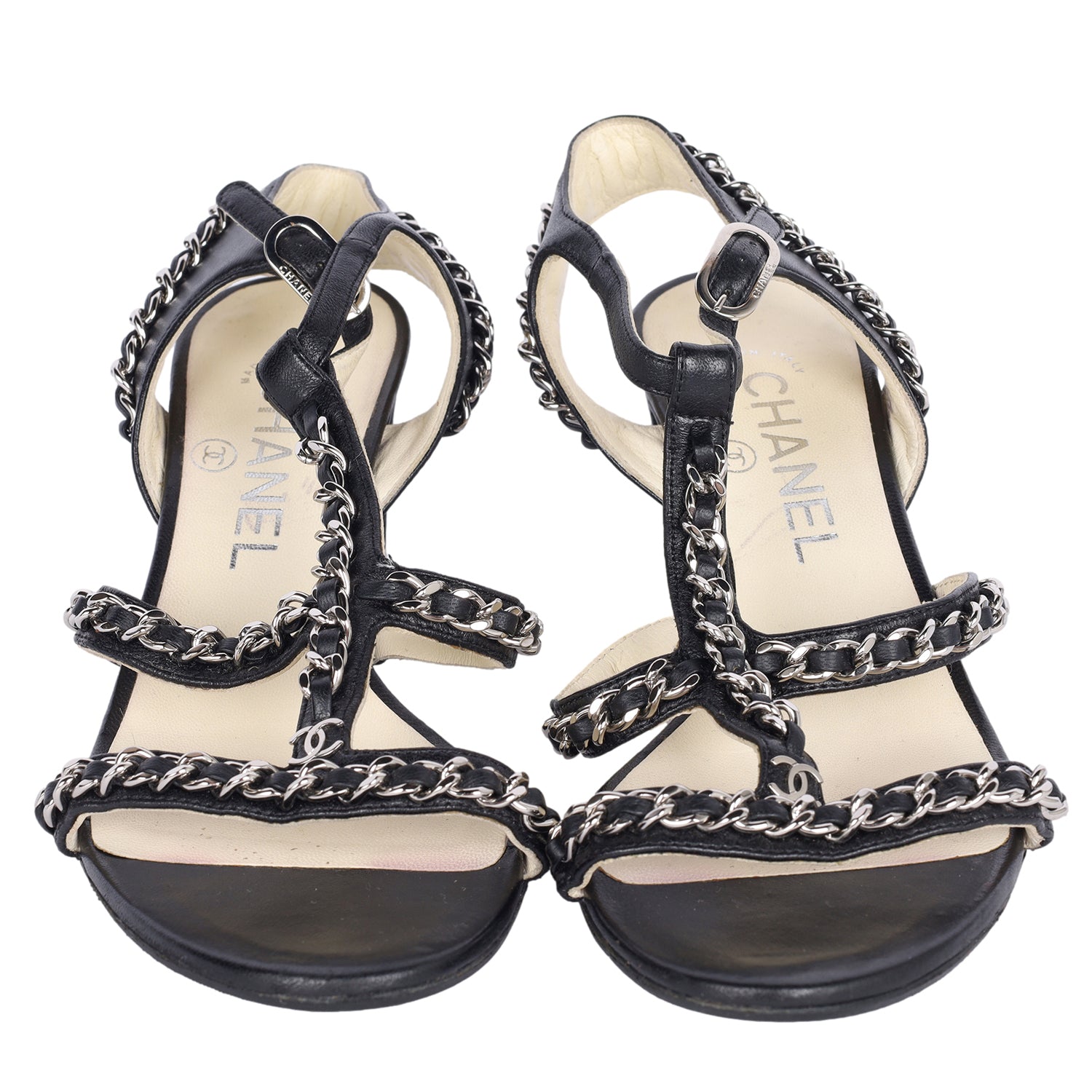 Lammleder Gladiatorenketten-Sandalen 36.5 Schwarz
