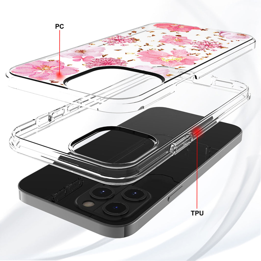 Pressed Dried Flower Design Phone Case For Iphone 14 Pro In Pink