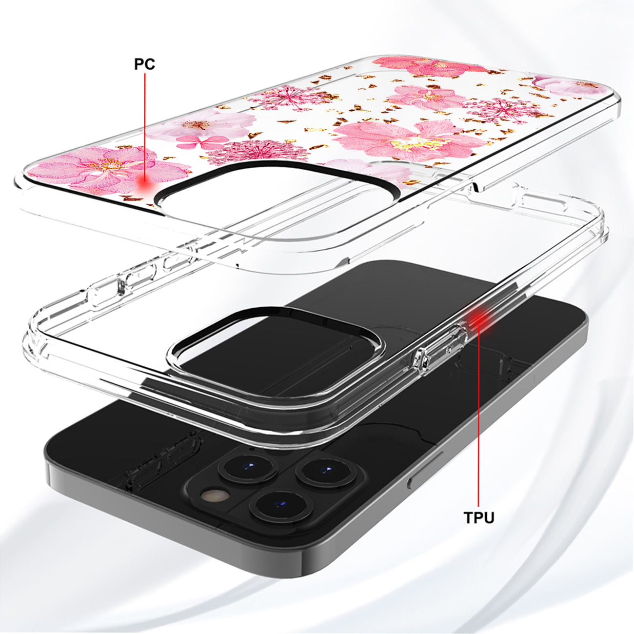 Pressed Dried Flower Design Phone Case For Iphone 14 Pro In Pink
