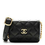 Lambskin Quilted Enamel Mini Belt Bag Black