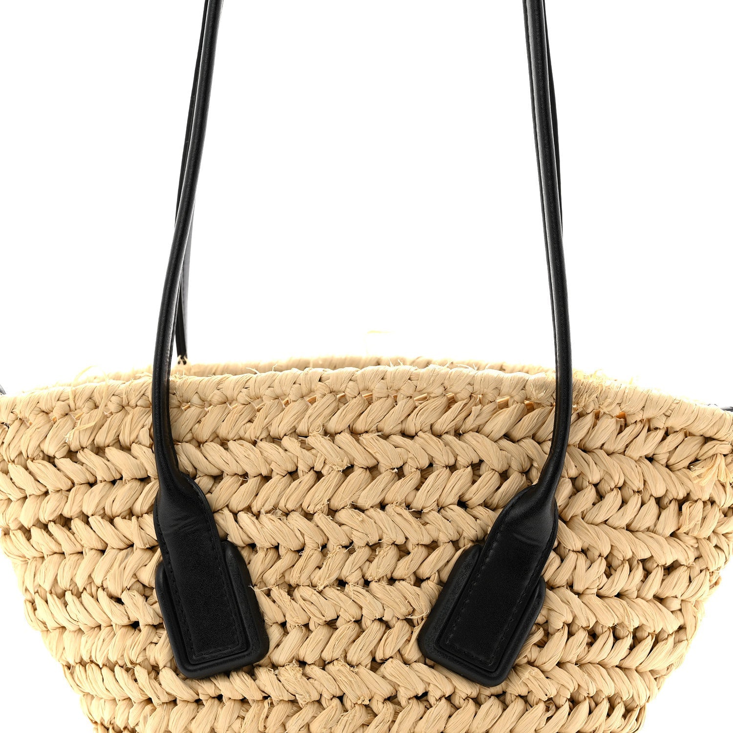 Raffia Calfskin Small Arco Basket Black