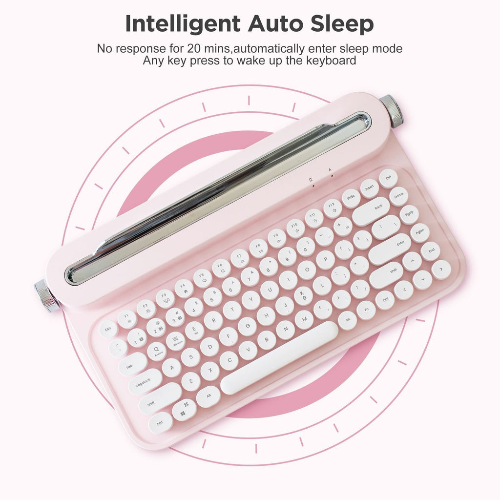 ACTTO B305 Wireless Typewriter Keyboard, Retro Bluetooth Aesthetic Keyboard with Integrated Stand for Multi-Device -Ivory butter