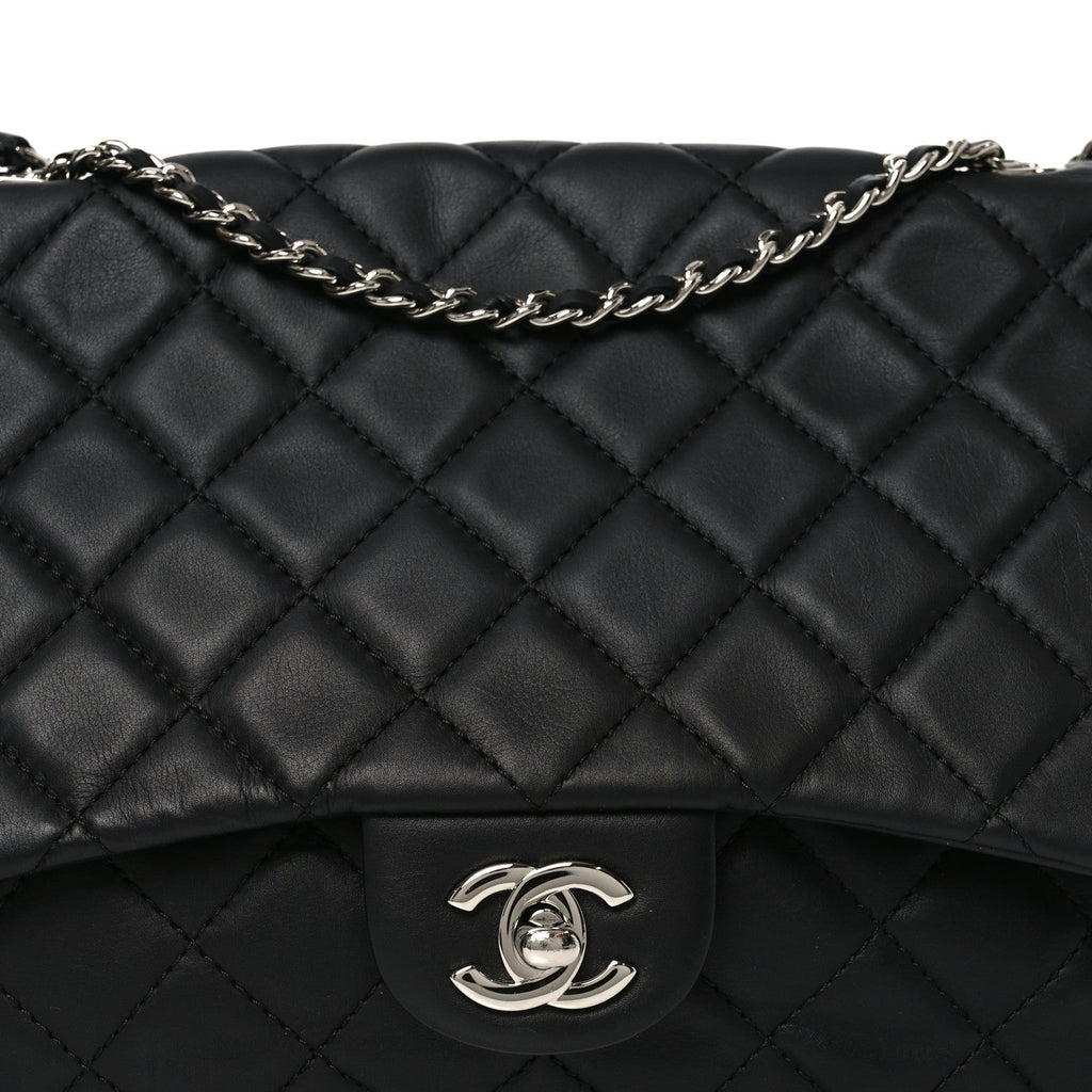 Lambskin Quilted Jumbo Chanel 3 Flap Bag Black