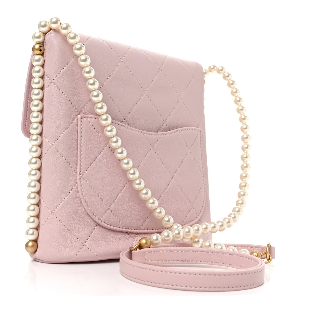 Calfskin Quilted Pearl Small About Pearls Hobo Bag Light Pink