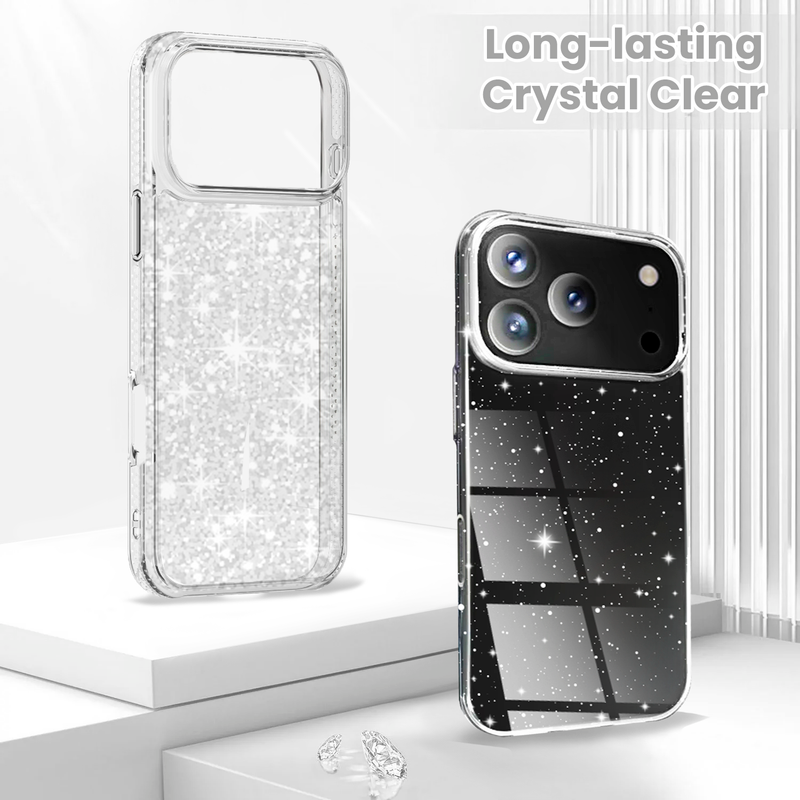 Entronix Bundle Compatible with iPhone 17 Pro Max - [Hard] Glitter Clear Case, 1 Clear Screen Protector & 1 Camera Lens Protector