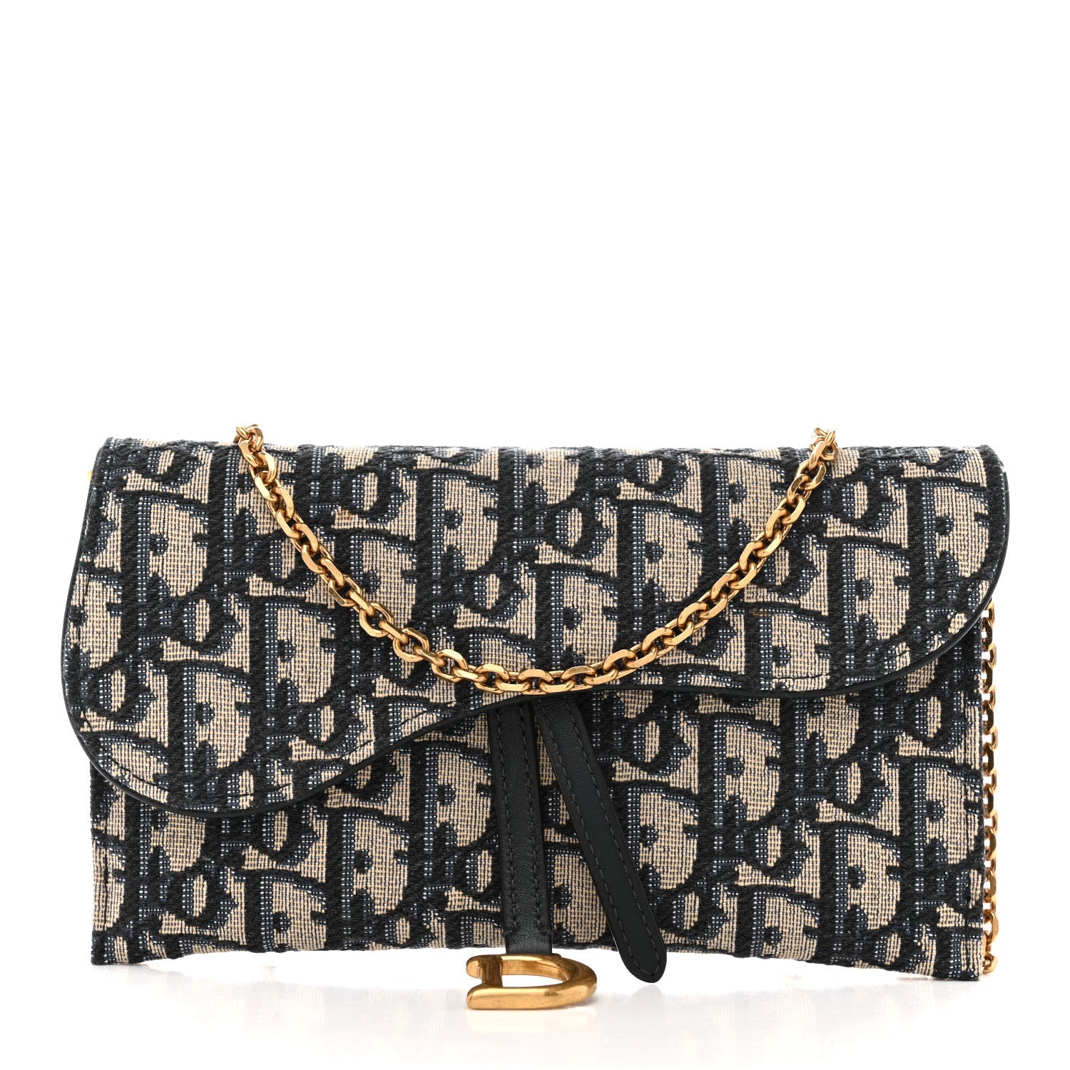 Oblique Saddle Chain Long Wallet Blue