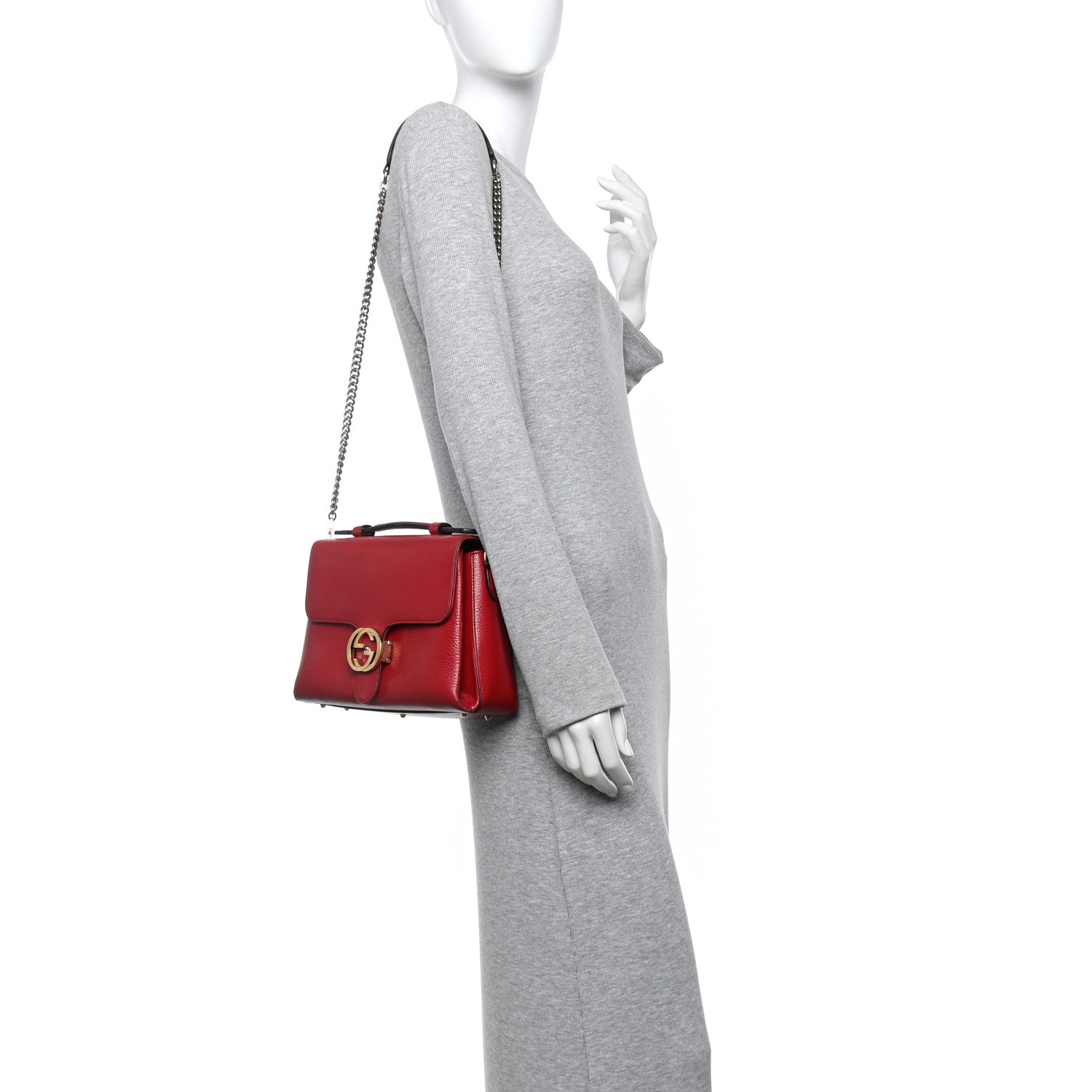 Dollar Calfskin Interlocking G Top Handle Shoulder Bag Red
