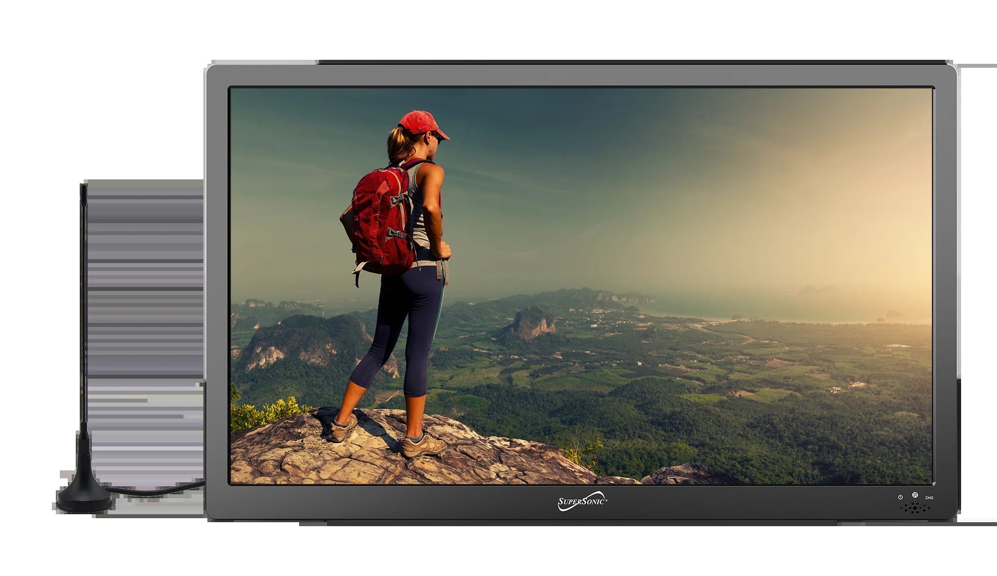 Portable 16" 12 Volt Digital LED TV with USB, SD, and HDMI Input, Rechargeable with FM Radio
