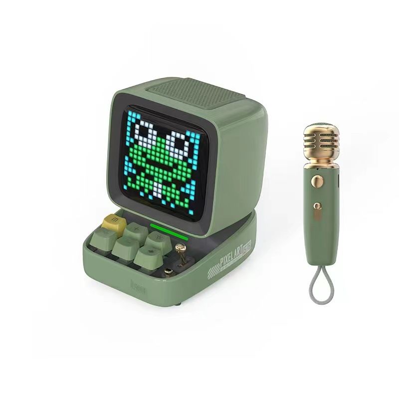 Retro Pixel Art Bluetooth Portable Speaker Alarm Clock DIY LED Display Board; Cute Gift Home Light Decoration with Mic