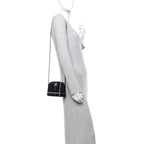 Tweed Quilted Mini Clutch With Chain Black White