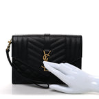 Grain De Poudre Textured Mixed Matelasse Triquilt Monogram Clutch Black