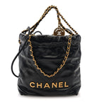 Shiny Calfskin Quilted Mini Chanel 22 Black