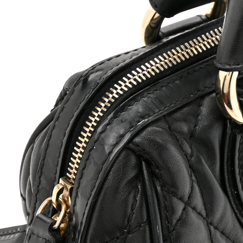 Lambskin Cannage Side Pocket Satchel Black