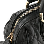 Lambskin Cannage Side Pocket Satchel Black