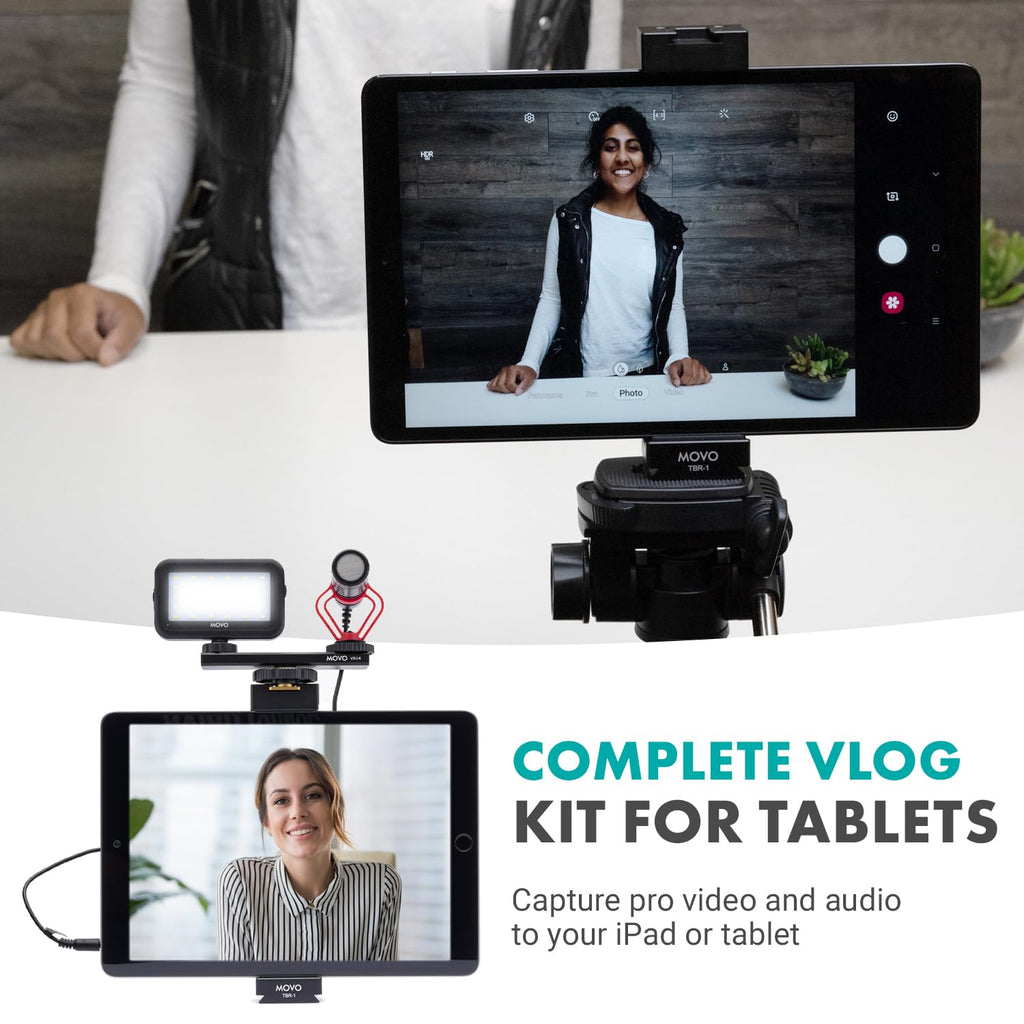 Movo Tablet Vlogging Kit for iPad with Mic, Light, Full-Size Tripod