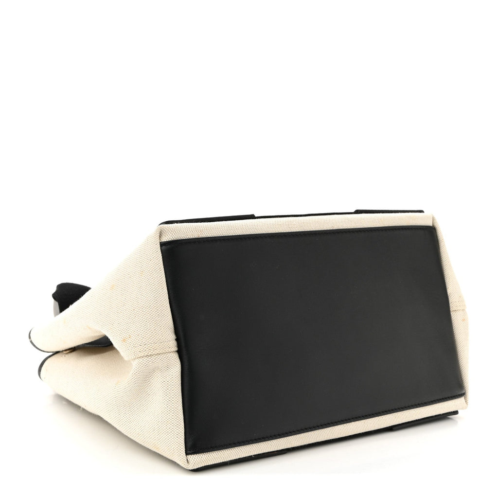 Cotton Canvas Satin Calfskin S Navy Cabas Natural Black