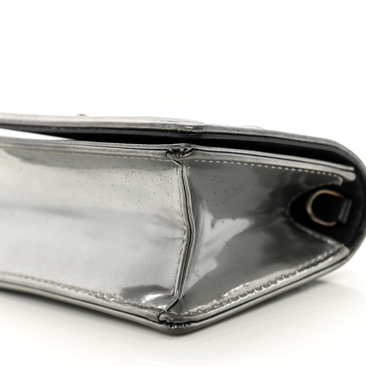 Metallic Patent Micro-Cannage Baby Diorama Flap Bag Silver