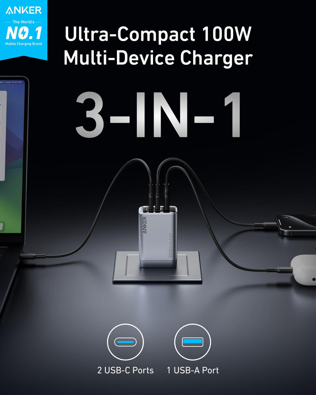 Anker Prime Charger (100W, 3 Ports, GaN) and Anker 737 Power Bank (PowerCore 24K)