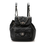 Glazed Aged Calfskin Quilted Small Duma Drawstring Backpack Black
