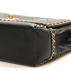 Calfskin Stitched Chain Flap Black