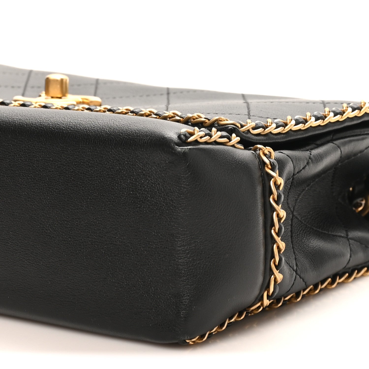 Calfskin Stitched Chain Flap Black