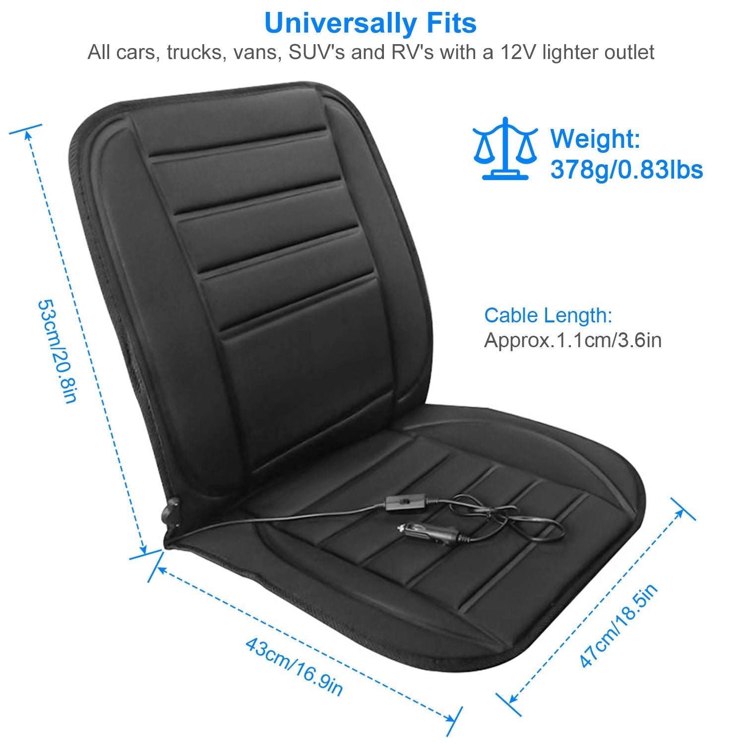 Heated Car Seat Cushion 12V Auto Seat Cover Warmer with Adjustable Temperature Controller for Cars Trucks Vans SUV