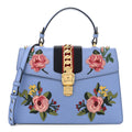 Calfskin Embroidered Medium Sylvie Top Handle Bag Clear Sky Blue