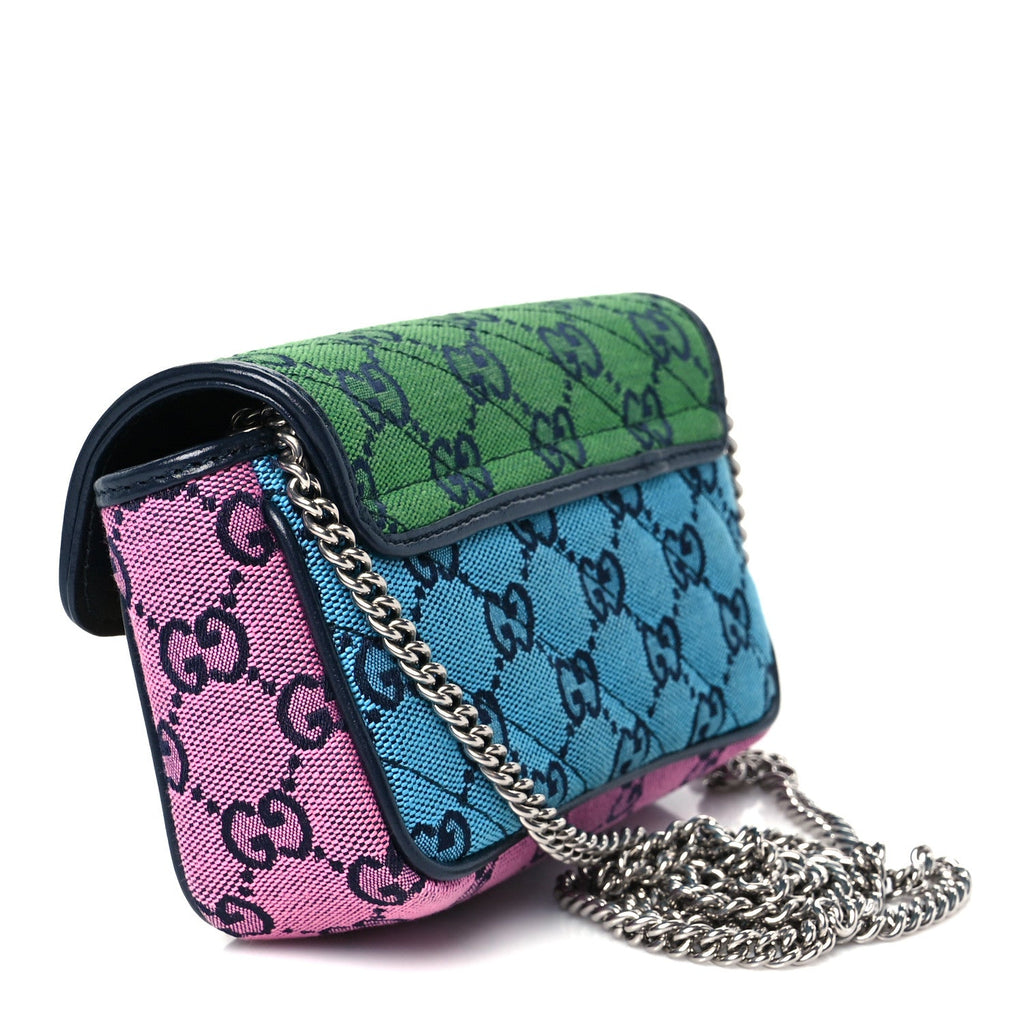 Monogram Multicolor Matelasse Diagonal Super Mini GG Marmont Shoulder Bag Green Blue Yellow Light Blue Pink