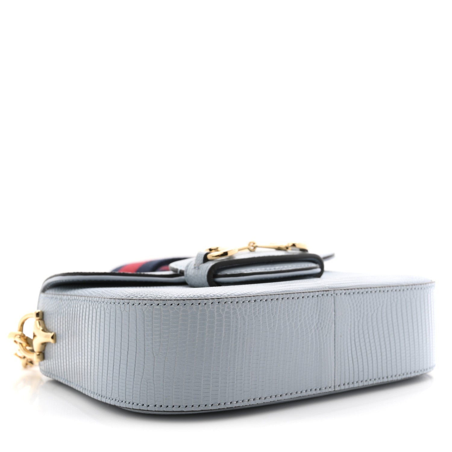 Lizard Web Mini Horsebit 1955 Shoulder Bag Light Blue