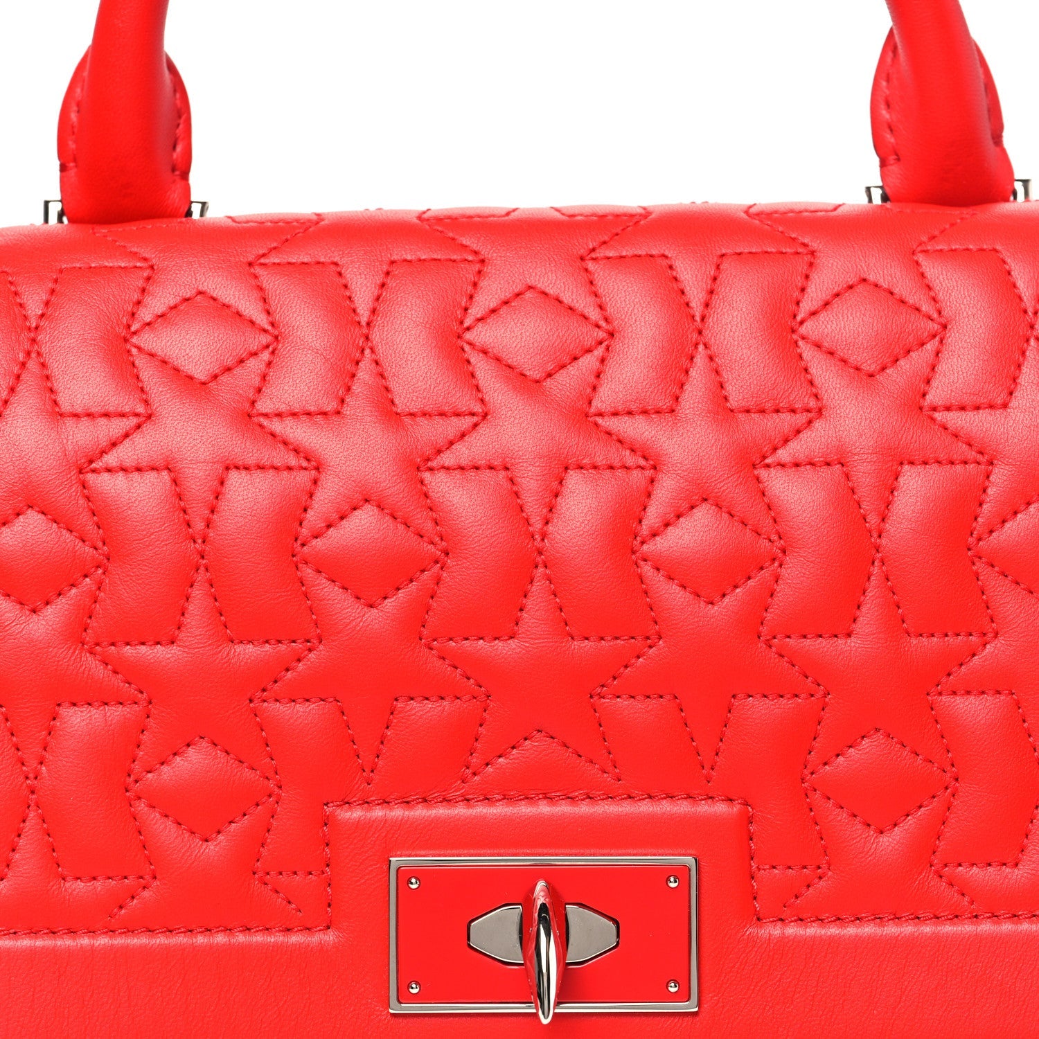 Calfskin Star Quilted Mini Shark Lock Satchel Medium Red