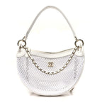 Mesh Shiny Lambskin Chain Hobo White