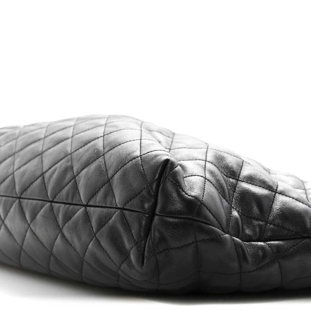 Lambskin Quilted Maxi Icare Shopping Tote Black
